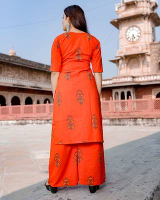 orange embroidered Cotton kurtis 5