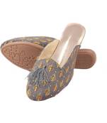 Rudra grey pu leather traditional mojari for girl's & women's footwear