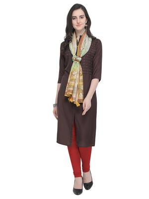 Brown plain art silk kurta sets 2