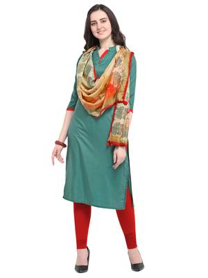 Green plain art silk kurta sets 1