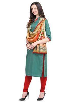 Green plain art silk kurta sets 2