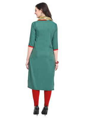Green plain art silk kurta sets 3