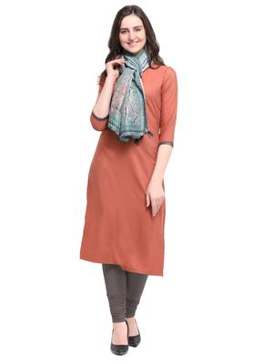 Orange plain art silk kurta sets 1