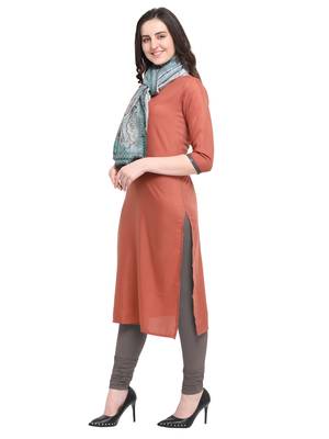 Orange plain art silk kurta sets 2