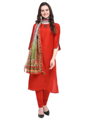 Red plain art silk kurta sets 1