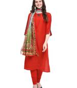 Red plain art silk kurta sets