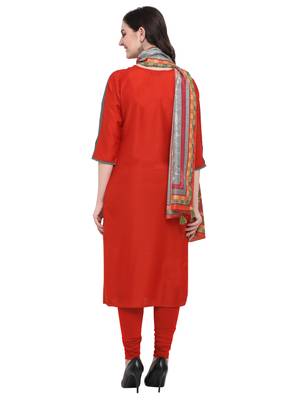 Red plain art silk kurta sets 3