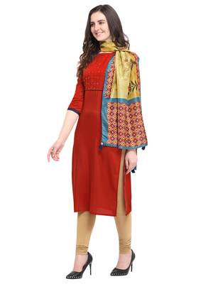 Maroon plain art silk kurta sets 2