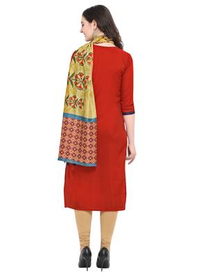 Maroon plain art silk kurta sets 3
