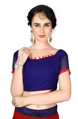 Red plain georgette ruffle saree with blouse 5
