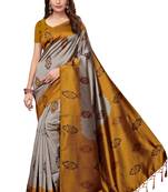 Yellow printed art silk saree with blouse