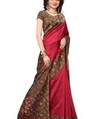 Red printed art silk saree with blouse