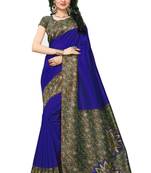 Navy blue printed art silk saree with blouse