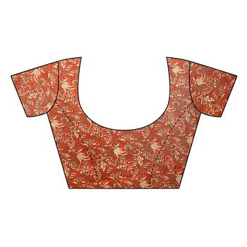 Turquoise printed art silk saree with blouse 5
