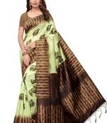 Parrot green printed art silk saree with blouse