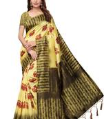 Lemon printed art silk saree with blouse