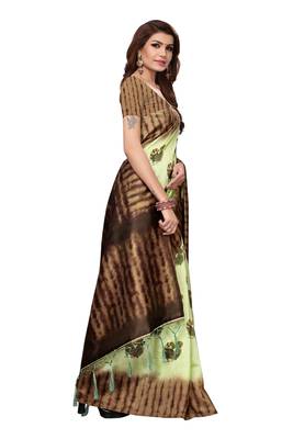 Parrot green printed art silk saree with blouse 3