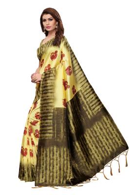 Lemon printed art silk saree with blouse 2