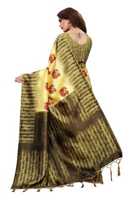 Lemon printed art silk saree with blouse 4