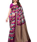 Pink printed art silk saree with blouse