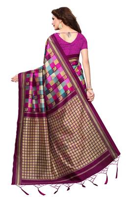 Pink printed art silk saree with blouse 4