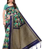 Green printed art silk saree with blouse