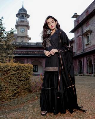 Black Rebel Handblock Sharara Suit Set 1