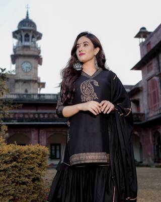 Black Rebel Handblock Sharara Suit Set 3