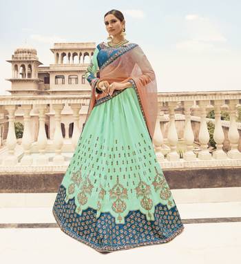 Sea Green Embroidered Silk Semi Stitched Lehenga With Dupatta 1