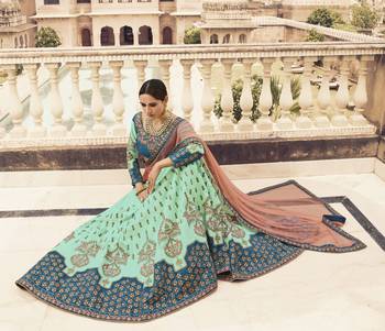 Sea Green Embroidered Silk Semi Stitched Lehenga With Dupatta 2