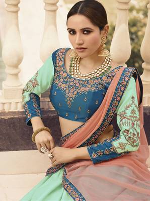 Sea Green Embroidered Silk Semi Stitched Lehenga With Dupatta 4