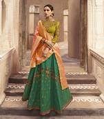 Green Embroidered Silk Semi Stitched Lehenga With Dupatta