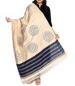 Beige hand print dupion silk dupattas