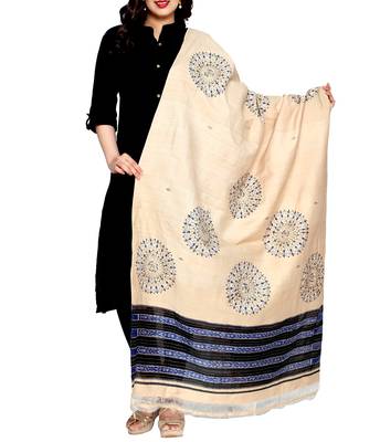 Beige hand print dupion silk dupattas 2