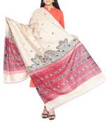 Beige hand print dupion silk dupattas