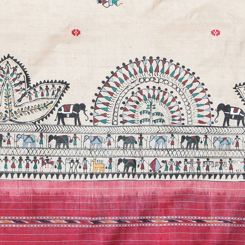 Beige hand print dupion silk dupattas