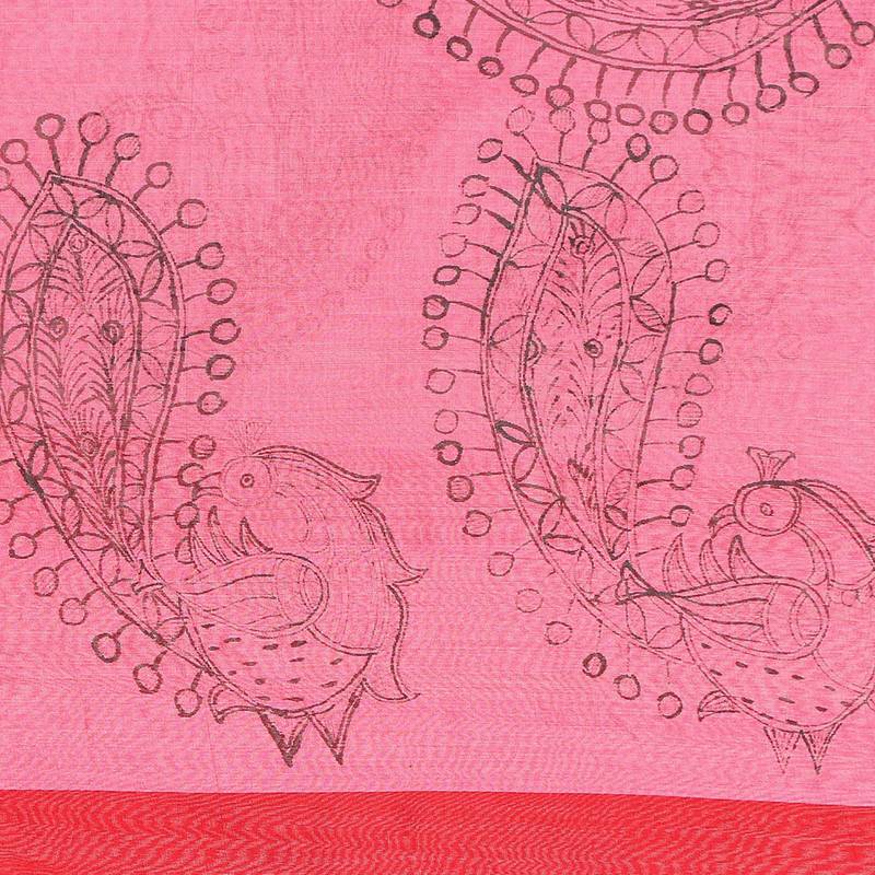 Pink hand print art silk dupattas