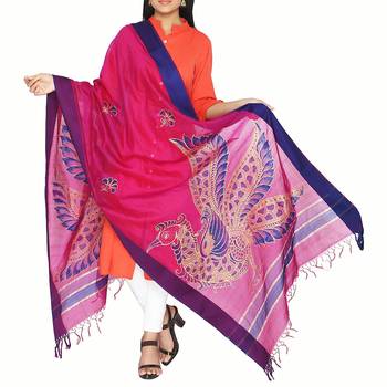 Purple hand print art silk dupattas 1
