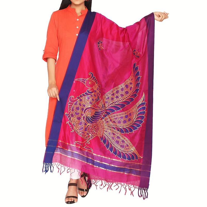 Purple hand print art silk dupattas