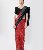 red hand woven cotton saree with blouse