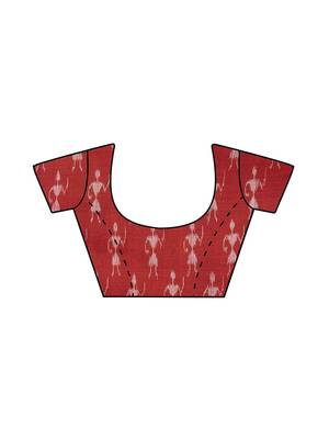 red hand woven cotton saree with blouse 4