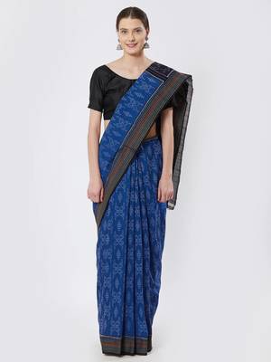 blue hand woven cotton saree 1