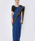 blue hand woven cotton saree