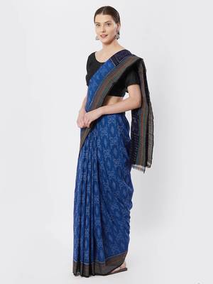 blue hand woven cotton saree 2