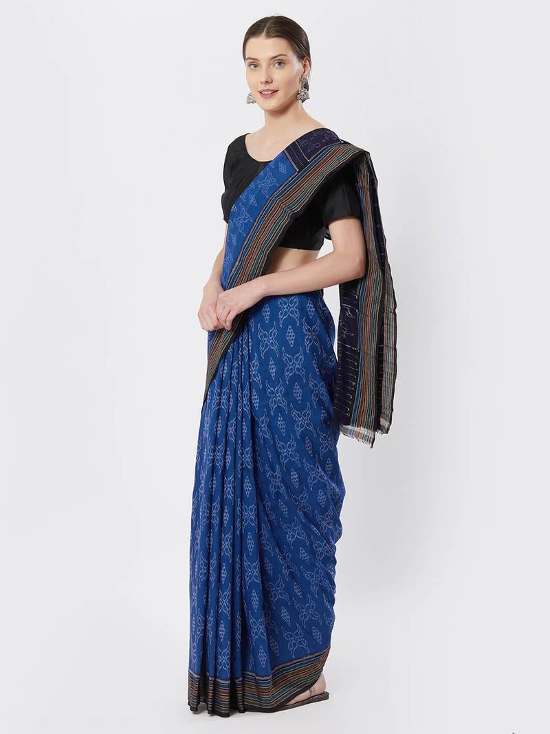blue hand woven cotton saree