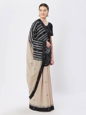 beige hand woven cotton saree 2