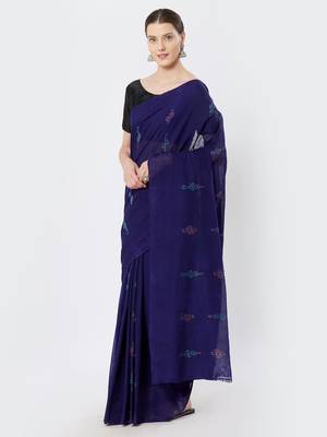 purple hand woven cotton saree 1