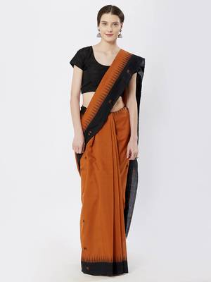 brown hand woven cotton saree 1