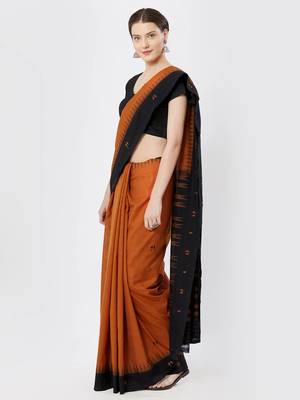 brown hand woven cotton saree 2