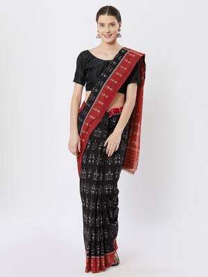 black hand woven cotton saree 1
